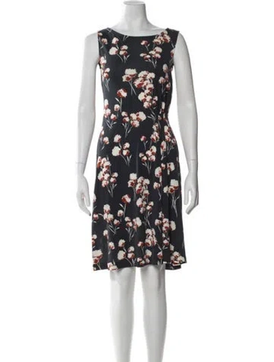 Pre-owned Tory Burch Floral Print Knee-length Dress In Gray