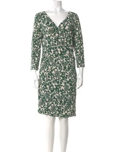 Pre-owned Tory Burch Floral Print Knee-length Dress In Green