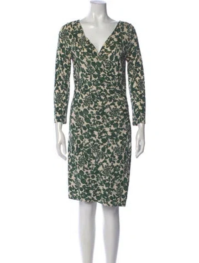 Pre-owned Tory Burch Floral Print Knee-length Dress In Green