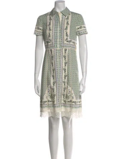 Pre-owned Tory Burch Floral Print Knee-length Dress In Green