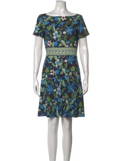 Pre-owned Tory Burch Floral Print Knee-length Dress In Green