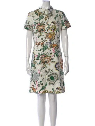 Pre-owned Tory Burch Floral Print Knee-length Dress In Neutral