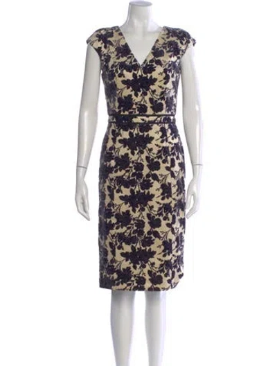Pre-owned Tory Burch Floral Print Knee-length Dress In Neutral