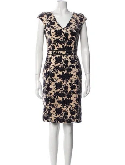 Pre-owned Tory Burch Floral Print Knee-length Dress In Neutral