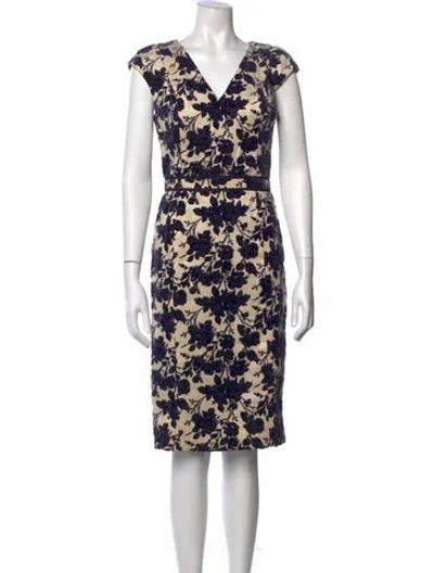 Pre-owned Tory Burch Floral Print Knee-length Dress In Neutral