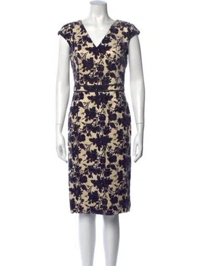 Pre-owned Tory Burch Floral Print Knee-length Dress In Neutrals