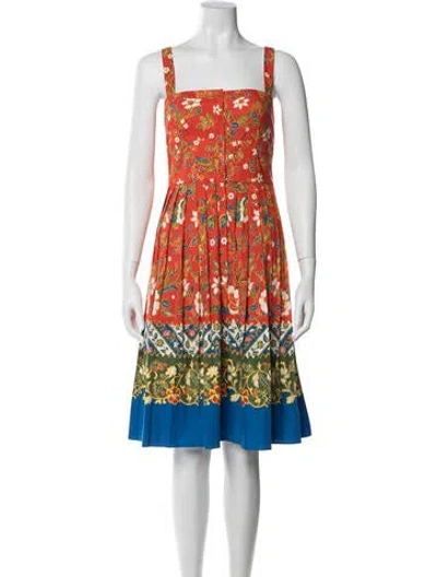 Pre-owned Tory Burch Floral Print Knee-length Dress In Orange