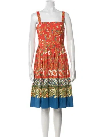 Pre-owned Tory Burch Floral Print Knee-length Dress In Orange