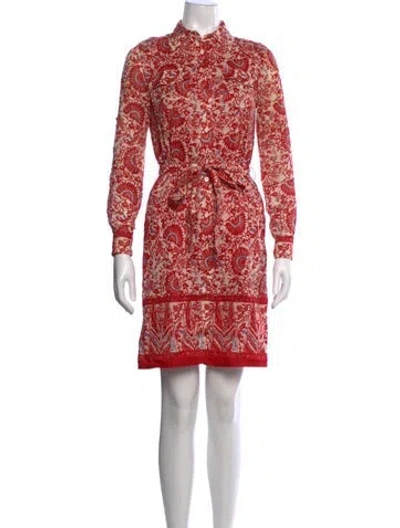 Pre-owned Tory Burch Floral Print Knee-length Dress In Red