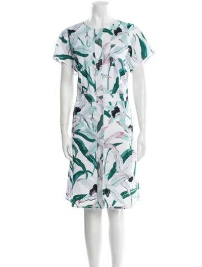 Pre-owned Tory Burch Floral Print Knee-length Dress W/ Tags In White