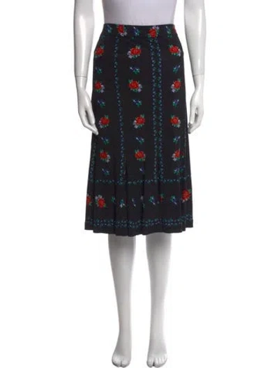Pre-owned Tory Burch Floral Print Knee-length Skirt In Black