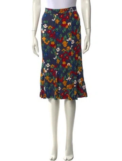 Pre-owned Tory Burch Floral Print Knee-length Skirt In Blue