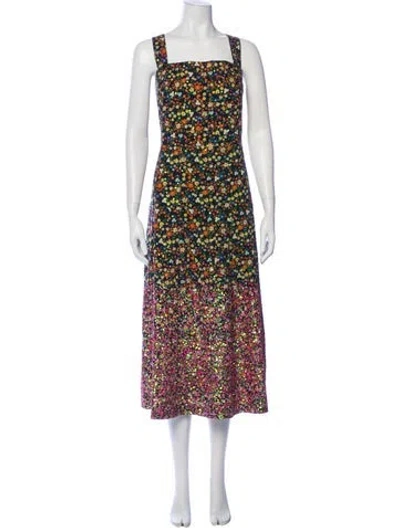 Pre-owned Tory Burch Floral Print Long Dress In Black