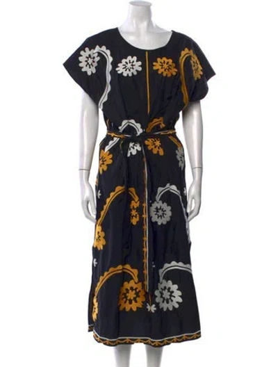 Pre-owned Tory Burch Floral Print Long Dress In Black