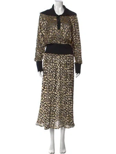 Pre-owned Tory Burch Floral Print Long Dress In Black