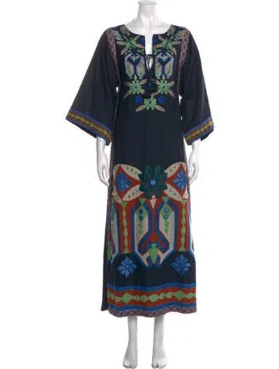Pre-owned Tory Burch Floral Print Long Dress In Black