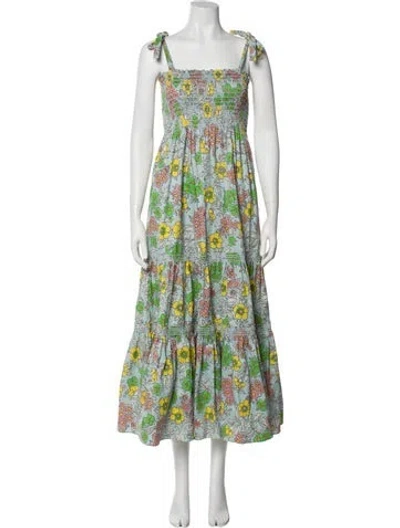 Pre-owned Tory Burch Floral Print Long Dress In Blue