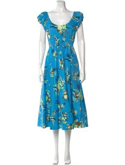 Pre-owned Tory Burch Floral Print Long Dress In Blue
