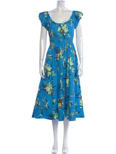 Pre-owned Tory Burch Floral Print Long Dress In Blue