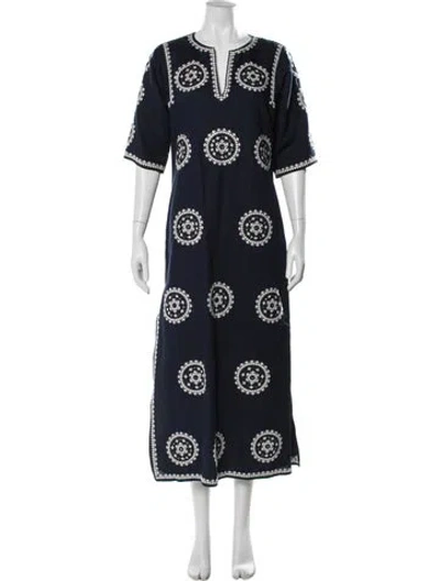 Pre-owned Tory Burch Floral Print Long Dress In Blue
