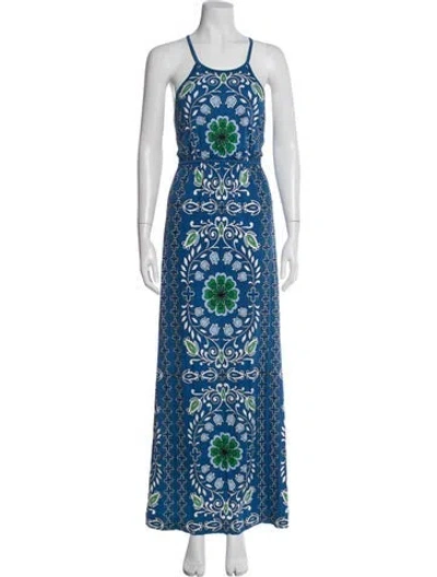 Pre-owned Tory Burch Floral Print Long Dress In Blue