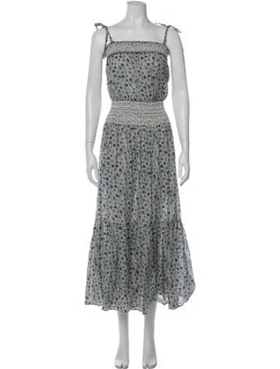Pre-owned Tory Burch Floral Print Long Dress In Blue