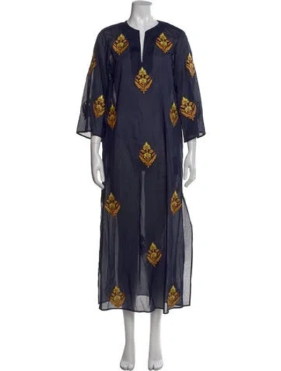 Pre-owned Tory Burch Floral Print Long Dress In Blue