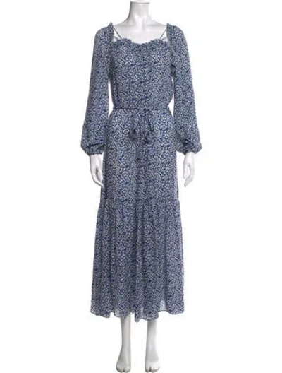 Pre-owned Tory Burch Floral Print Long Dress In Blue