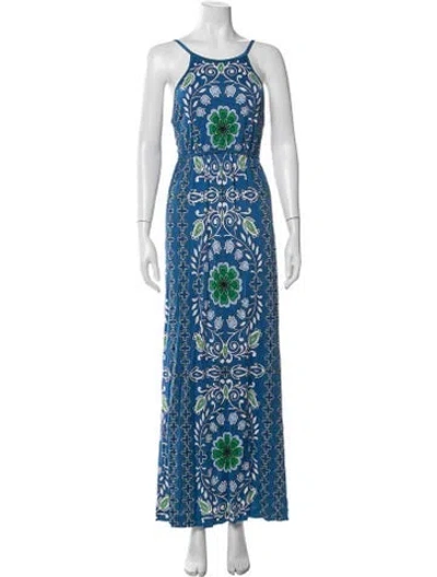 Pre-owned Tory Burch Floral Print Long Dress In Blue