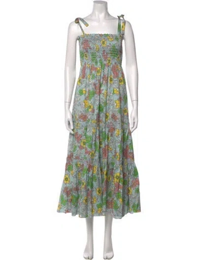 Pre-owned Tory Burch Floral Print Long Dress In Blue