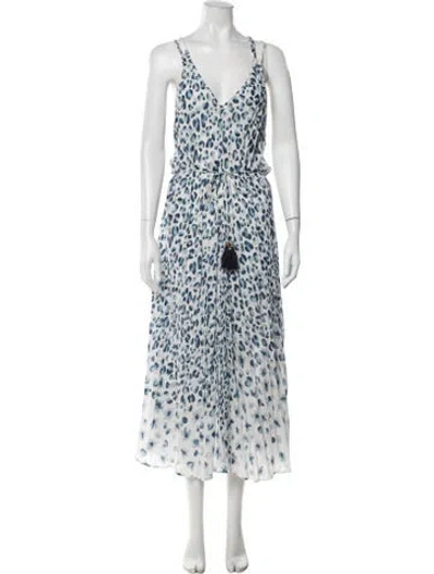 Pre-owned Tory Burch Floral Print Long Dress In Blue/white