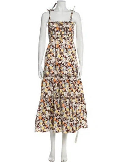 Pre-owned Tory Burch Floral Print Long Dress In Brown