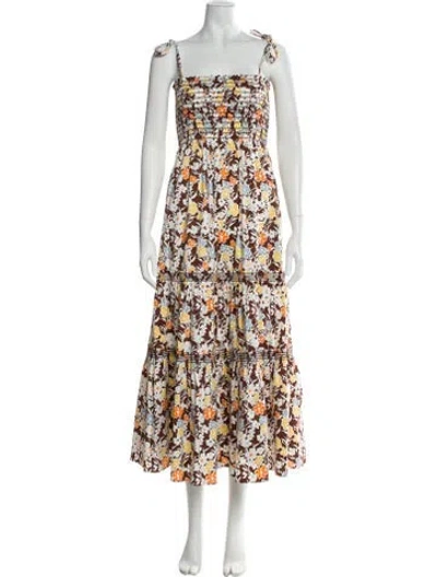 Pre-owned Tory Burch Floral Print Long Dress In Brown