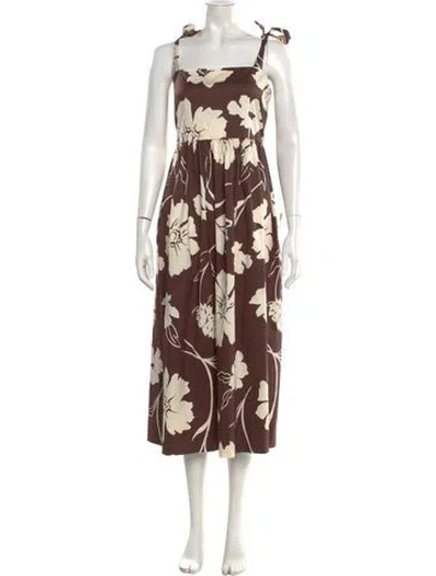 Pre-owned Tory Burch Floral Print Long Dress In Brown
