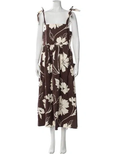 Pre-owned Tory Burch Floral Print Long Dress In Brown