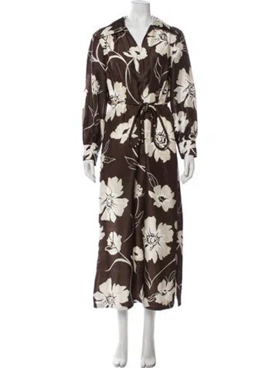 Pre-owned Tory Burch Floral Print Long Dress In Brown