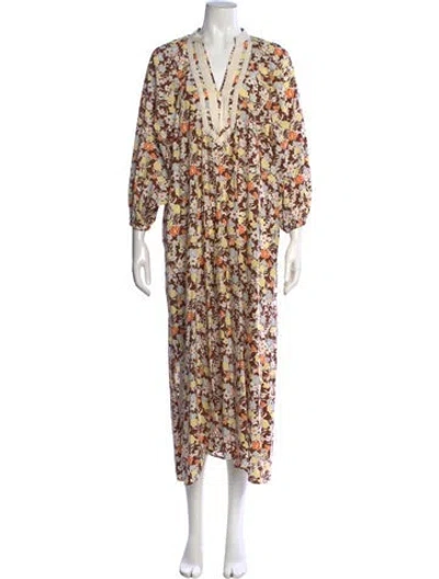 Pre-owned Tory Burch Floral Print Long Dress In Brown