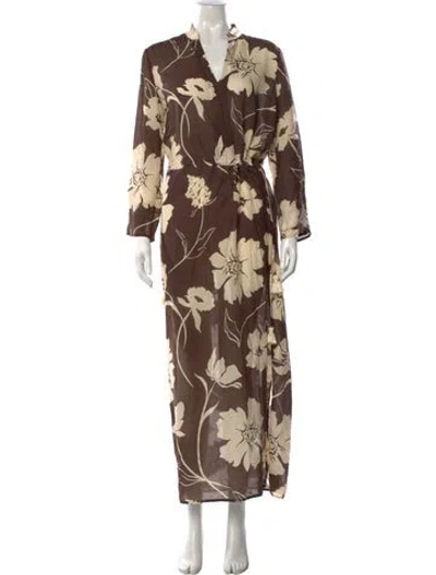 Pre-owned Tory Burch Floral Print Long Dress In Brown
