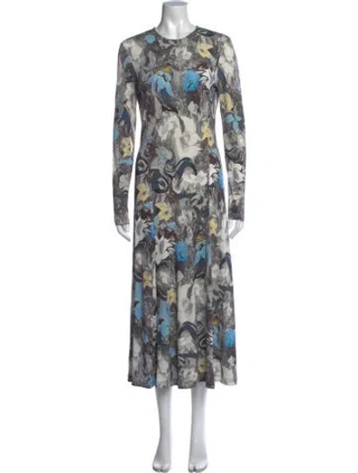 Pre-owned Tory Burch Floral Print Long Dress In Gray