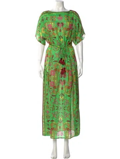 Pre-owned Tory Burch Floral Print Long Dress In Green