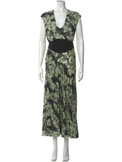 Pre-owned Tory Burch Floral Print Long Dress In Green