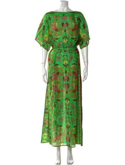 Pre-owned Tory Burch Floral Print Long Dress In Green