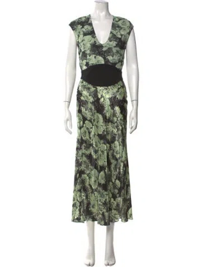 Pre-owned Tory Burch Floral Print Long Dress In Green