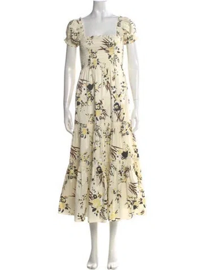 Pre-owned Tory Burch Floral Print Long Dress In Neutral