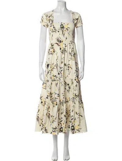 Pre-owned Tory Burch Floral Print Long Dress In Neutral
