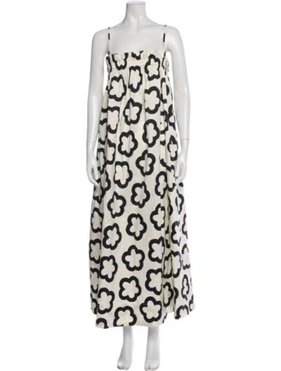 Pre-owned Tory Burch Floral Print Long Dress In Neutral