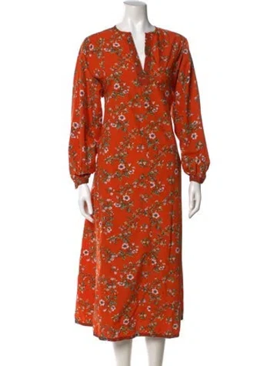 Pre-owned Tory Burch Floral Print Long Dress In Orange
