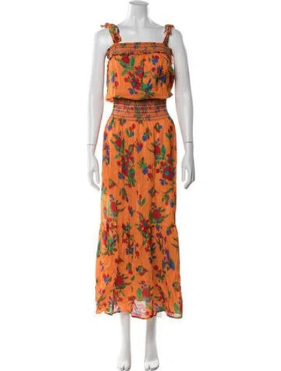 Pre-owned Tory Burch Floral Print Long Dress In Orange