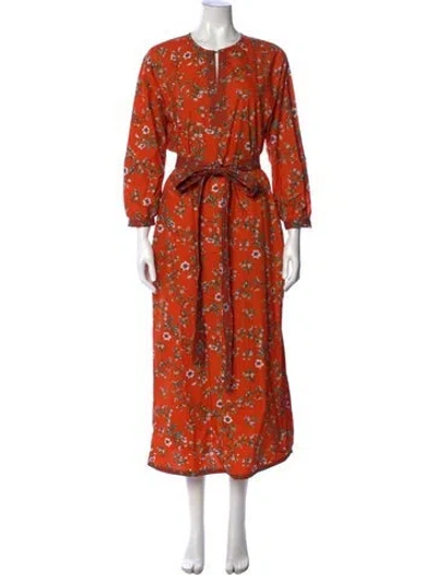 Pre-owned Tory Burch Floral Print Long Dress In Orange