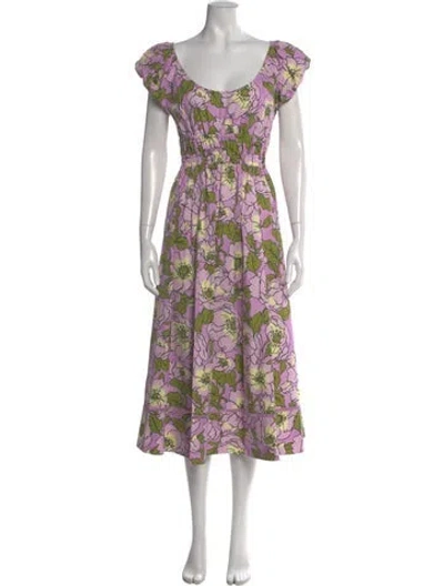 Pre-owned Tory Burch Floral Print Long Dress In Purple